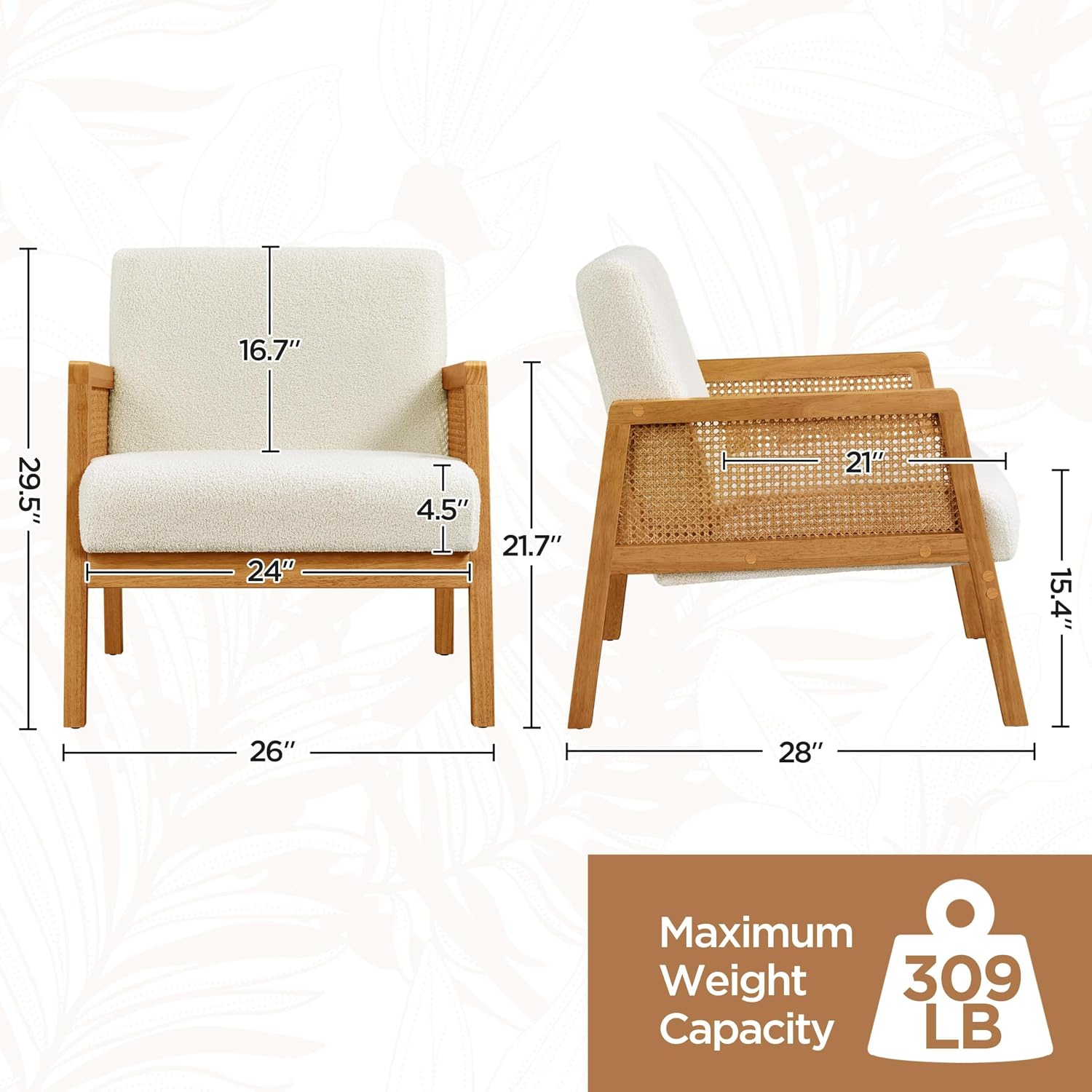 Detalle de Yaheetech Rattan Accent Chair with Rubberwood Frame