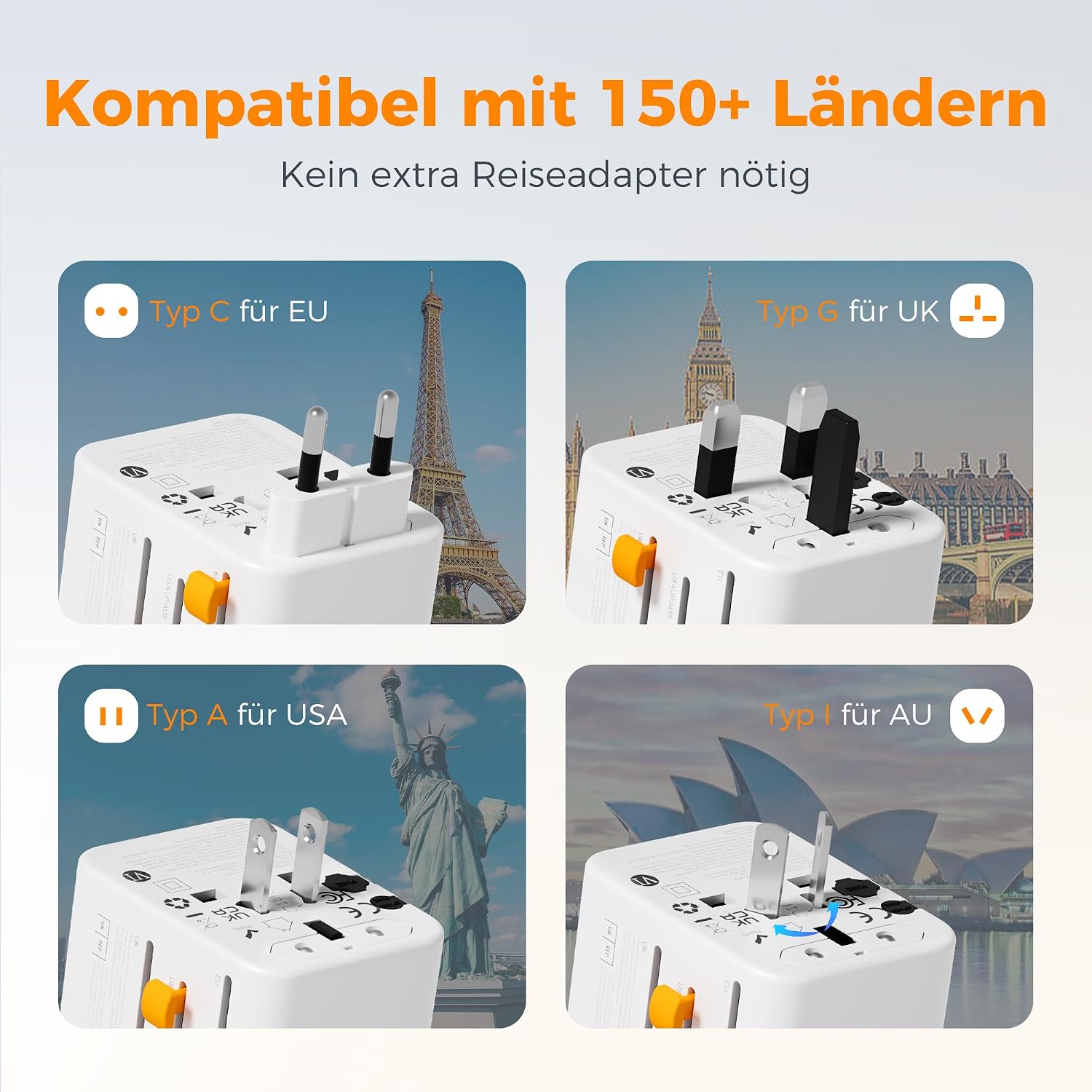 Thumbnail 2 de TESSAN Reiseadapter Weltweit USB C