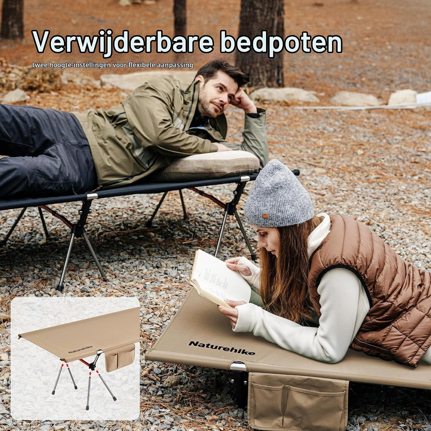 Detalle 2 de Naturehike NH19JJ006 campingbed 190 × 70 cm, opvouwbaar met twee hoogtestanden