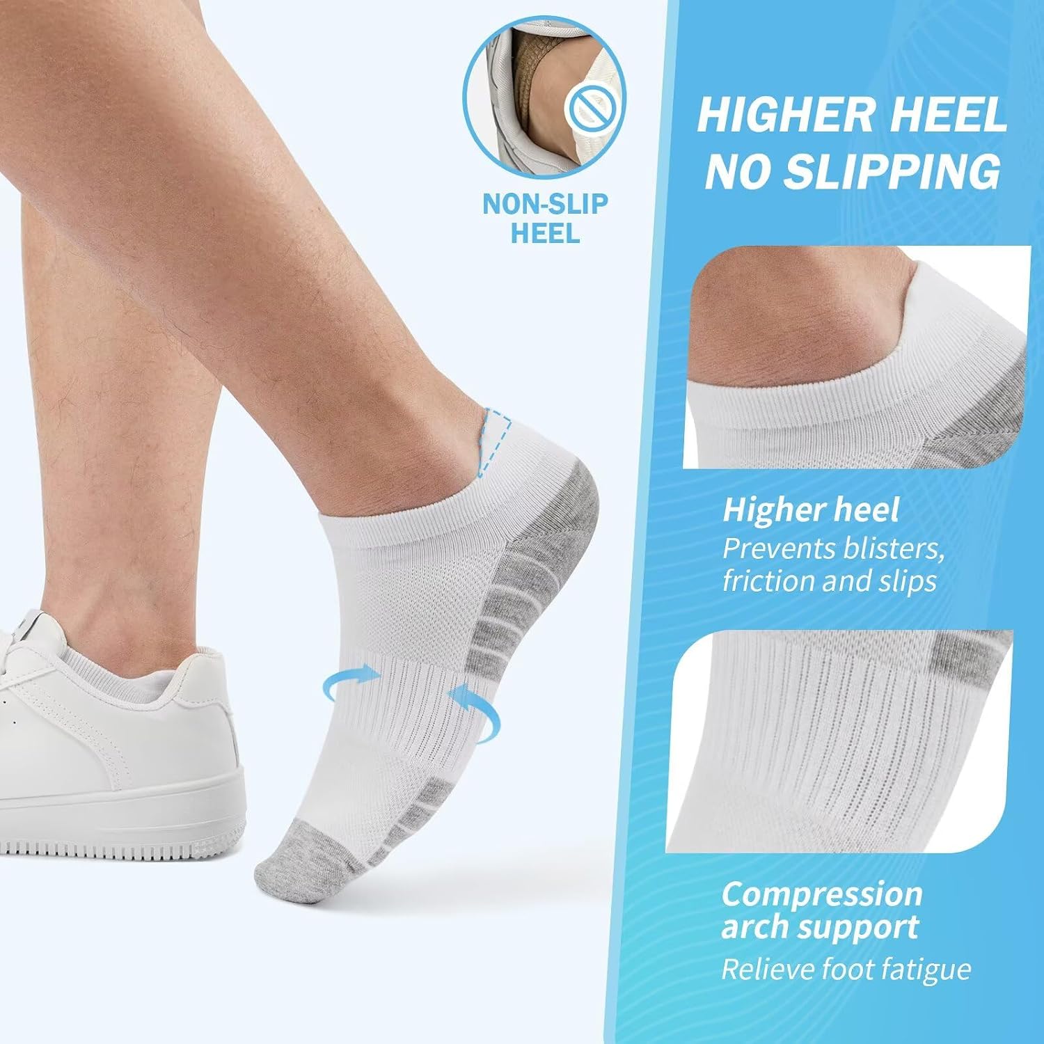 Detalle 2 de TUUHAW Trainer Socks 10 Pairs Cotton Ankle Socks