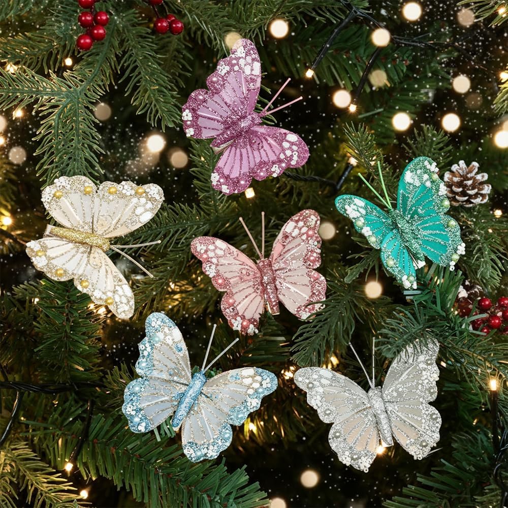 Thumbnail 6 de Wedding Butterfly Ornaments (3/6-pack): Glittery Clips for DIY Decor