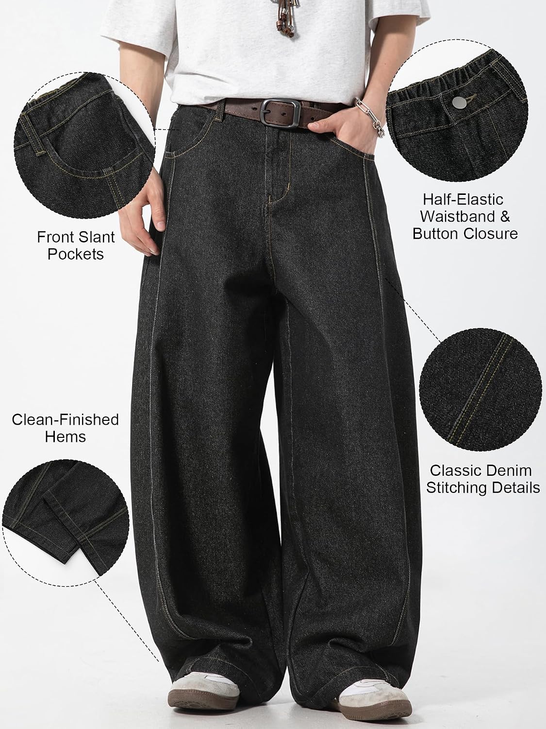 Thumbnail 3 de Icymay Mens Baggy Jeans, Wide-Leg Relaxed-Fit Vintage Denim Pants