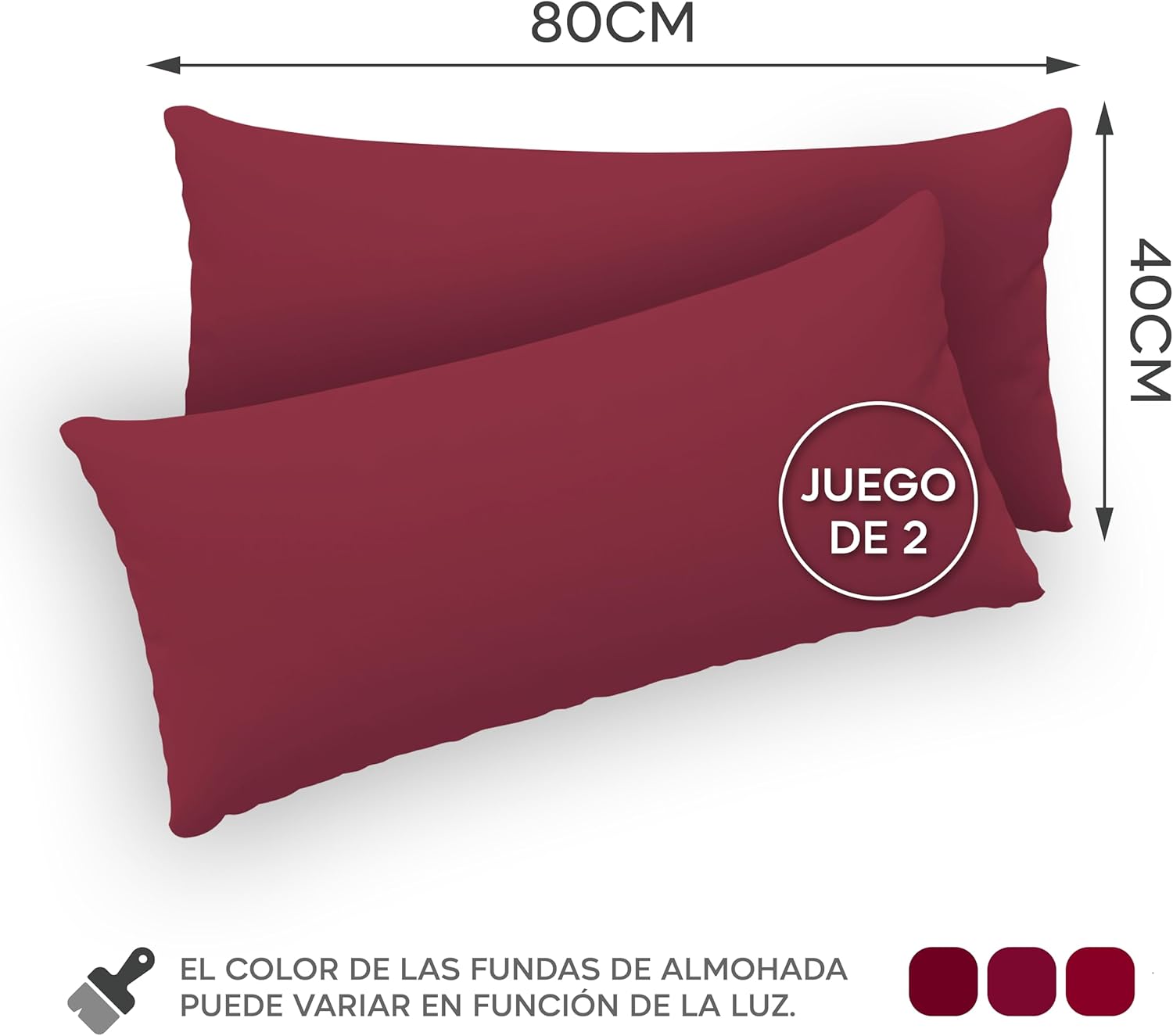 Thumbnail 1 de Twinzen® Funda Almohada 40x80 Burdeos 2 Uds.