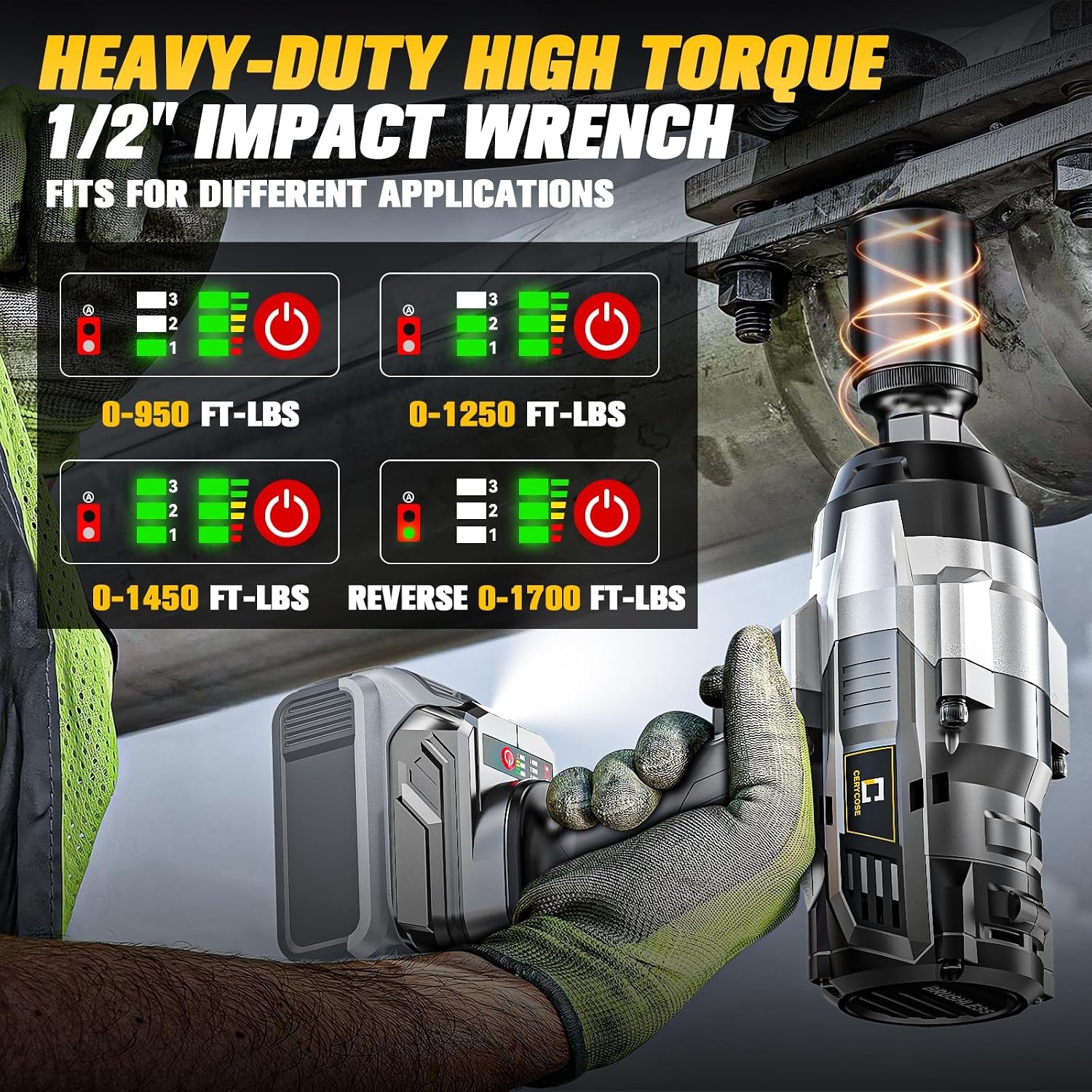 Detalle de Cordless Impact Wrench 1/2 inch — 1700 ft-lbs High Torque, Brushless, Bare Tool (Battery Not Included)
