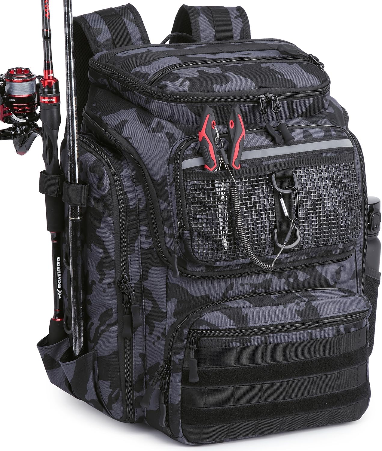 BlesMaller Angelrucksack mit Rutenhaltern & Kühlfach 45L – wasserdicht, vielseitig, für Angeln und Outdoor