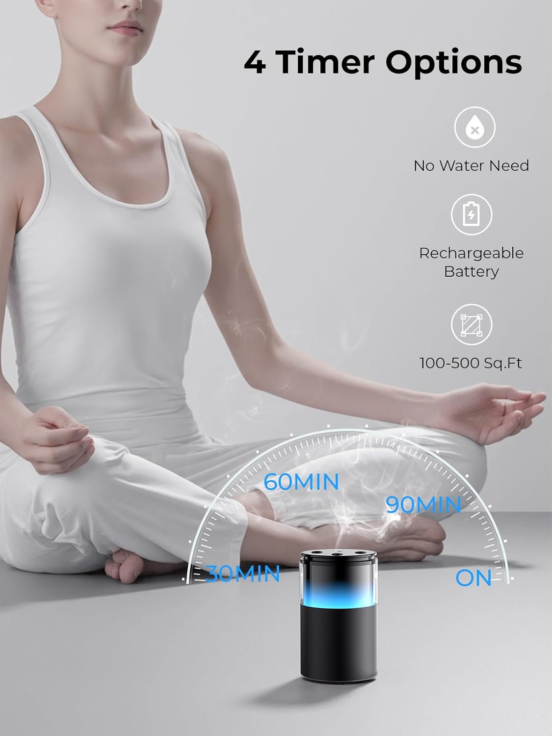 Detalle 1 de Pmsusoow Waterless Essential Oil Diffuser, 48-Hour Battery