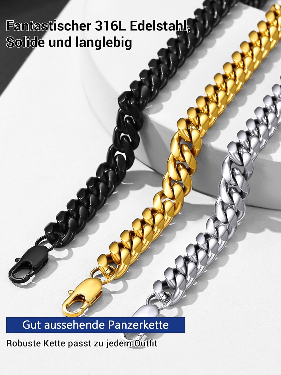 Thumbnail 5 de PROSTEEL Herren-Halskette aus Edelstahl massiv (Panzerkette/Cuban Link) in Breite 4,8/6/10/14 mm, Längen 46–76 cm (wählbar)