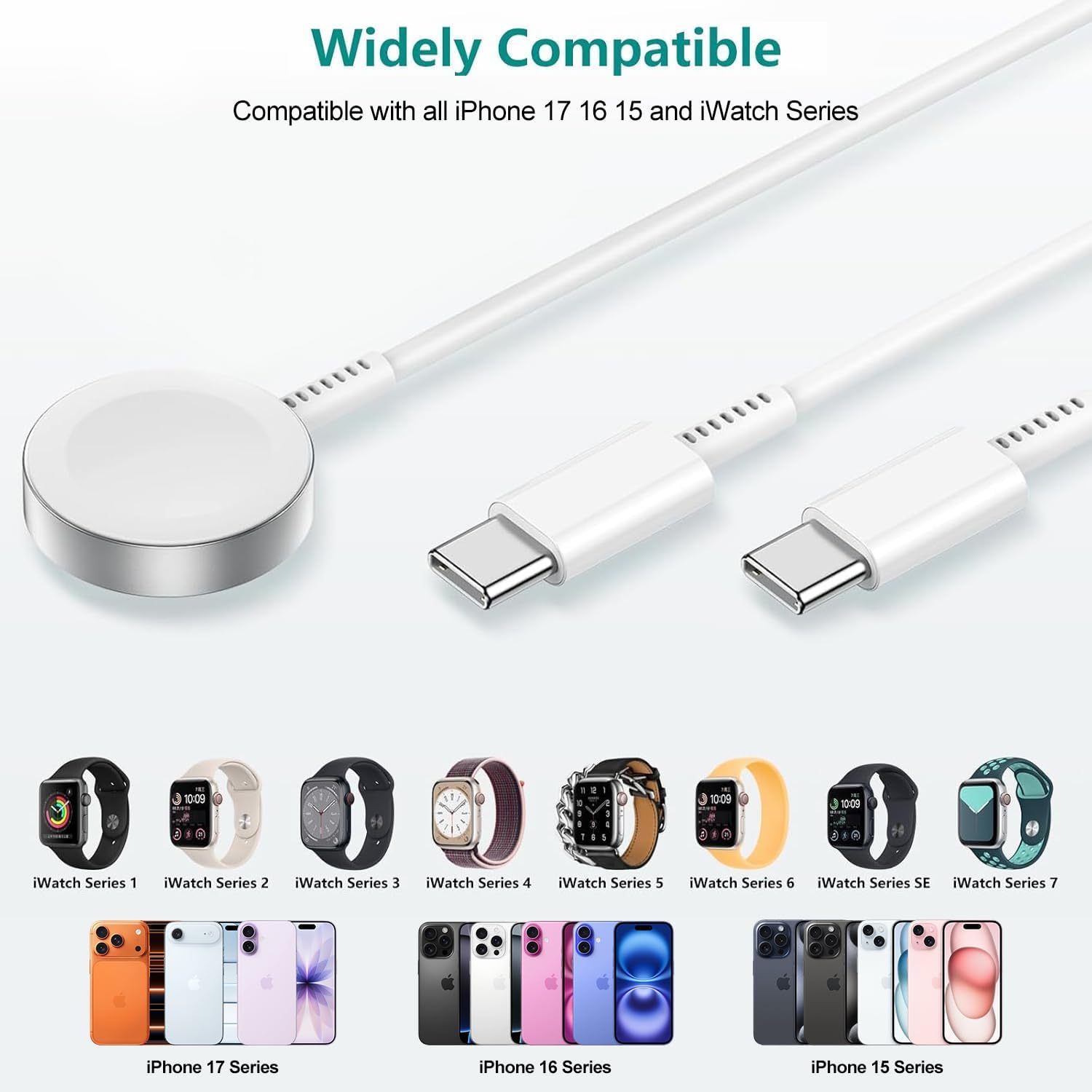 Thumbnail 6 de 2 in 1 USB-C Apple Watch Charger (MFi Certified) — Magnetic Cable for iPhone & Watch, 6ft