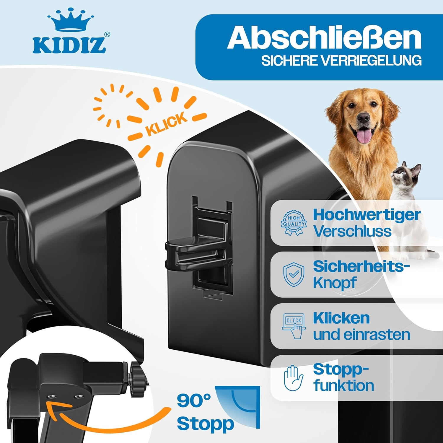 Detalle de KIDIZ Treppenschutzgitter ohne Bohren (verstellbare Breite 102–108 cm, 75 cm hoch) – Schwarz