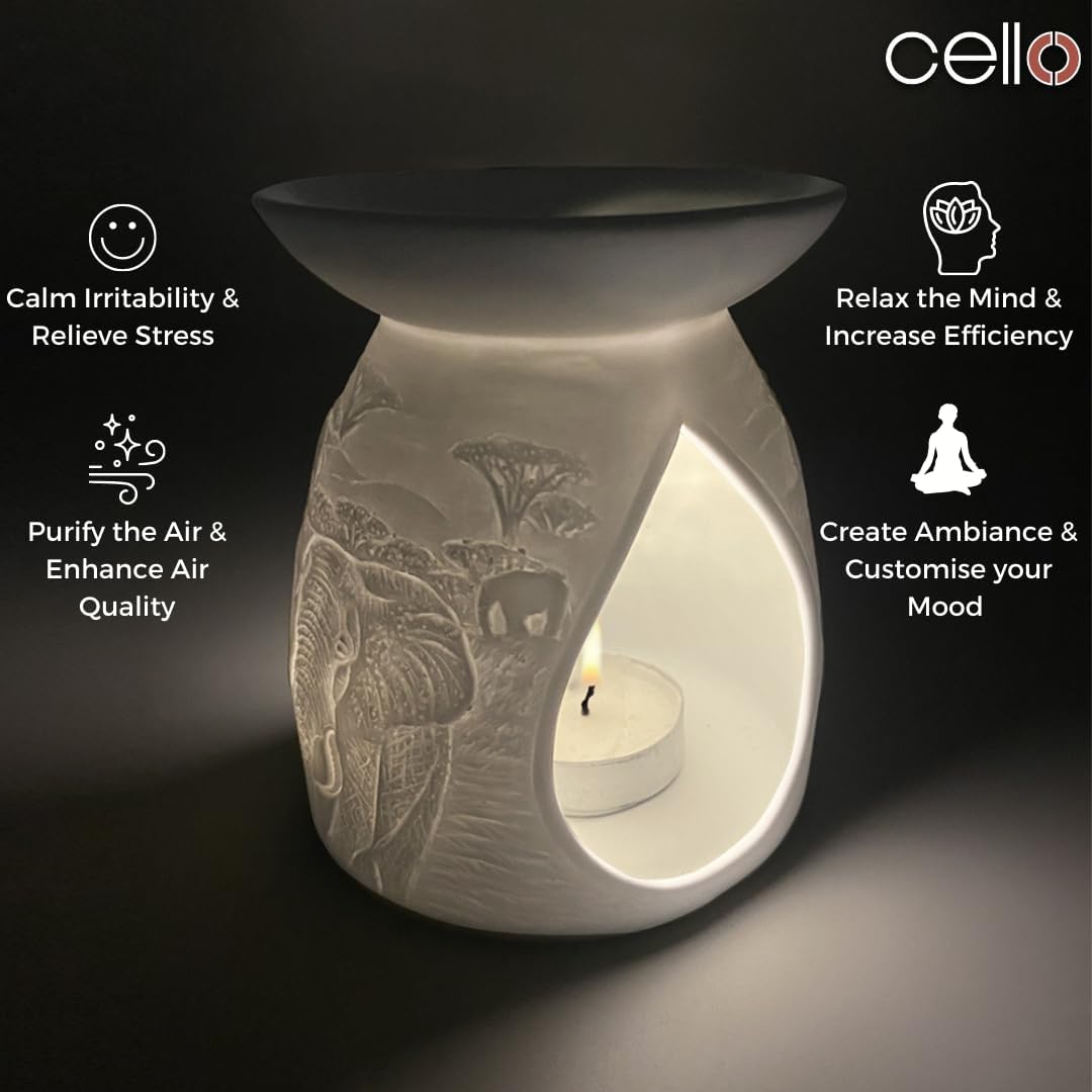 Thumbnail 2 de Cello Tealight Wax Melt & Oil Burner – Elephant porcelain ornament gift