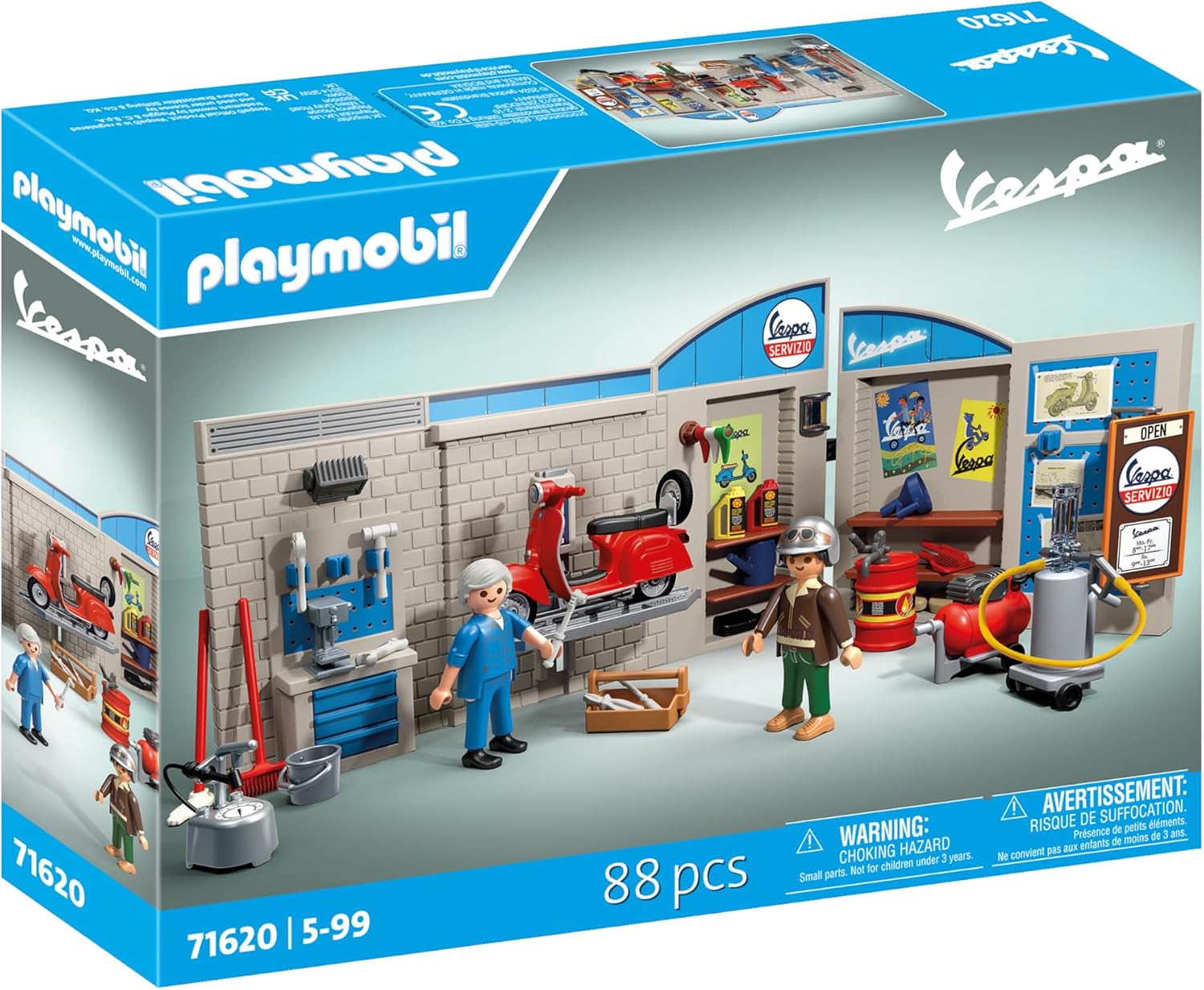 Thumbnail 1 de PLAYMOBIL Cars 71620 Vespa Garage – 60er Jahre Werkstatt mit Hebebühne und 88-teiligem Zubehör