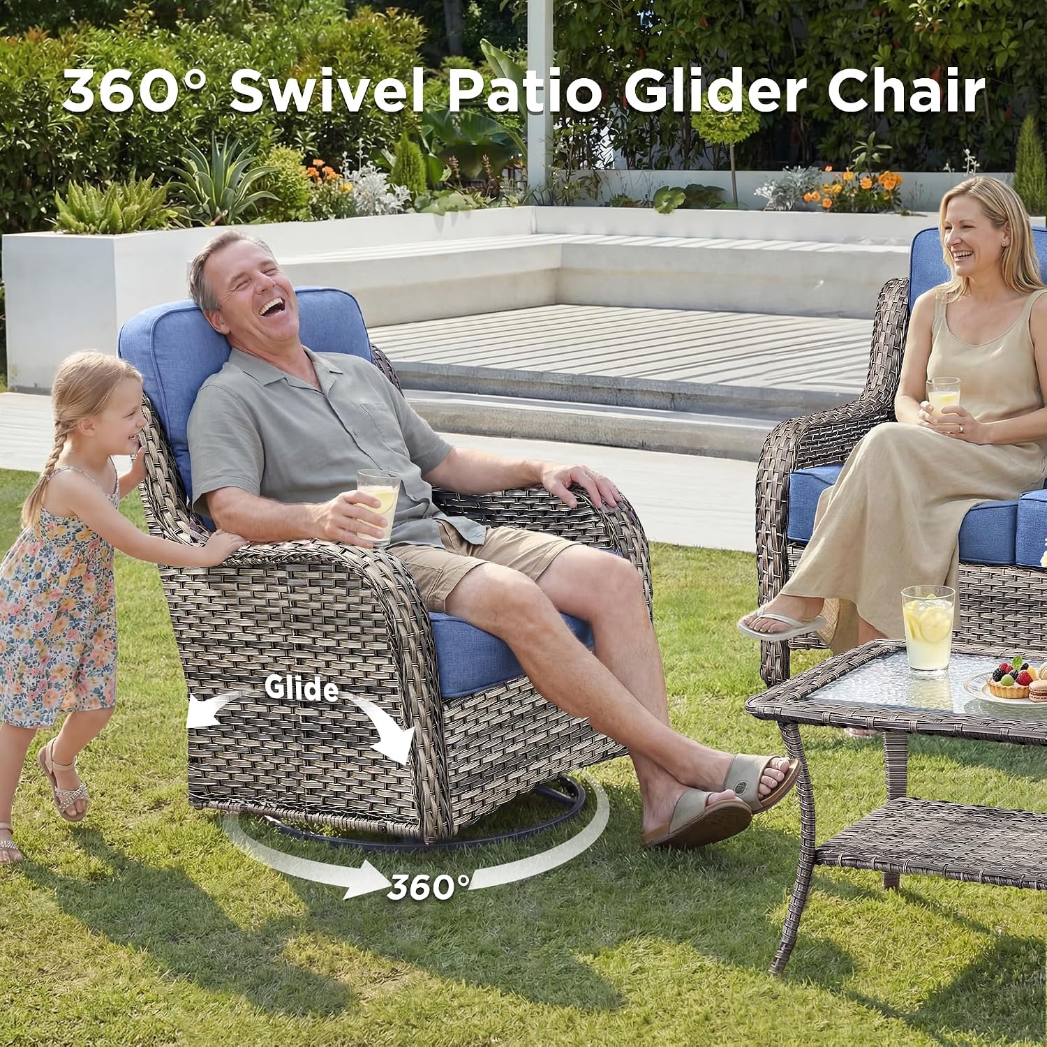 Detalle de Jelwaly JELA-SWTBWFS-5-ZY-SF-JT-GYBL 5-Piece Wicker Patio Set