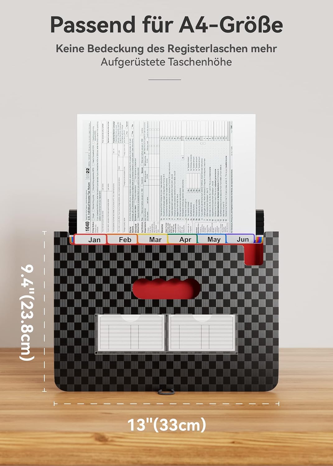 Detalle de ABC life A4 Dokumentenmappe/Ordner mit 13 Taschen (Akkordeon-Organizer) – tragbarer Dateiordner für Zuhause & Büro