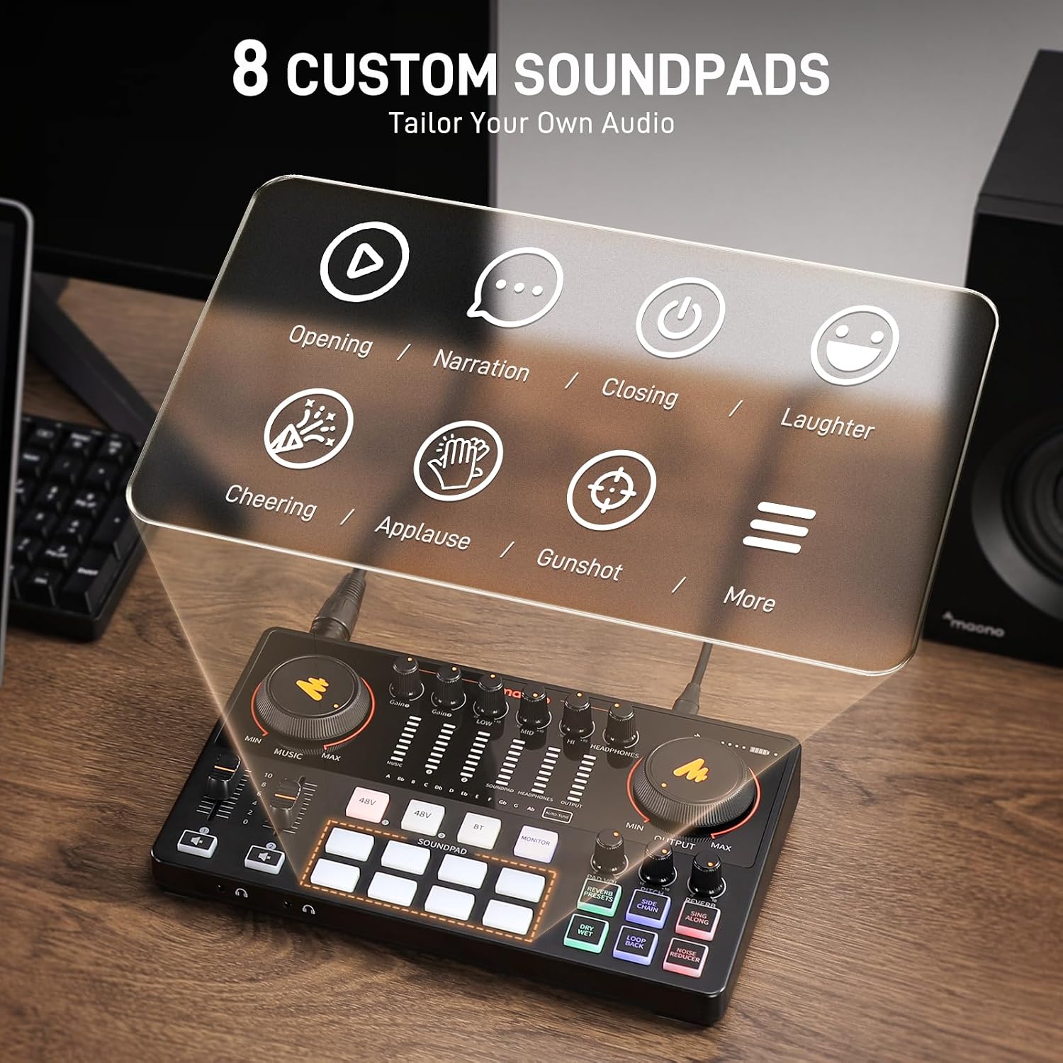 Detalle de MAONO E2 Gen2 Podcast Mixer with Dual XLR, Loopback and Bluetooth