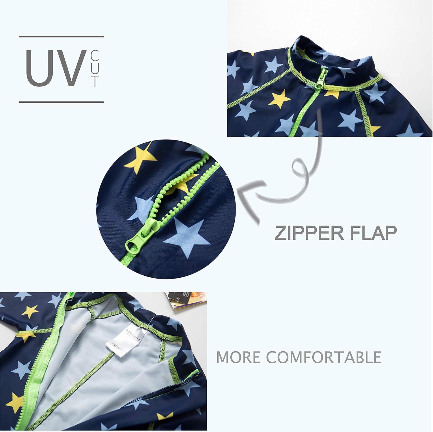 Thumbnail 3 de BONVERANO Baby Jungen Einteiliger Badeanzug mit Kurzarm und Reißverschluss – UV-Schutz 50+