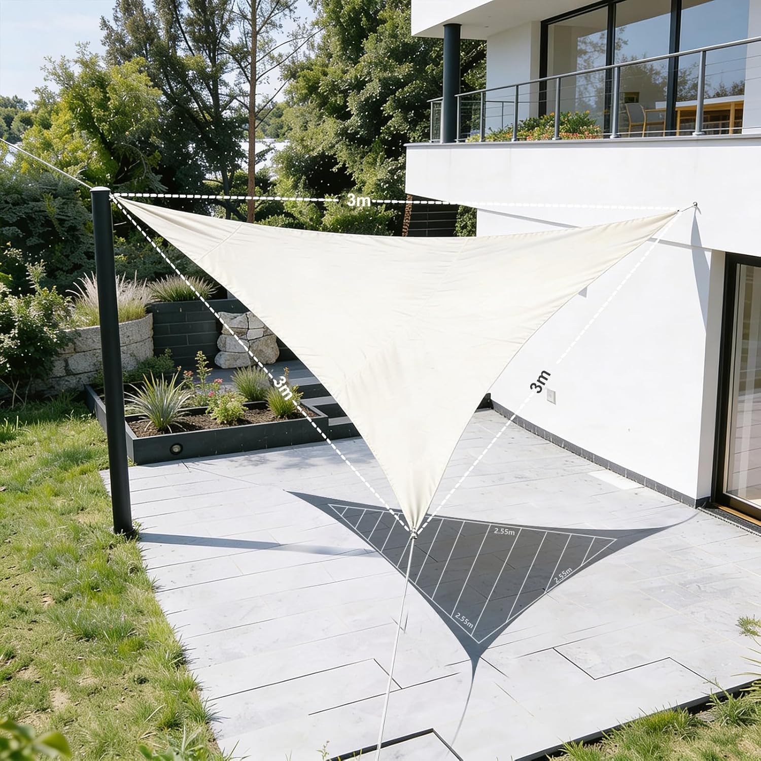 Detalle de HAIKUS Sonnensegel wasserdicht dreieckig 3x3x3 m mit UV-Schutz (UPF 50+) und wasserabweisender PU-Beschichtung