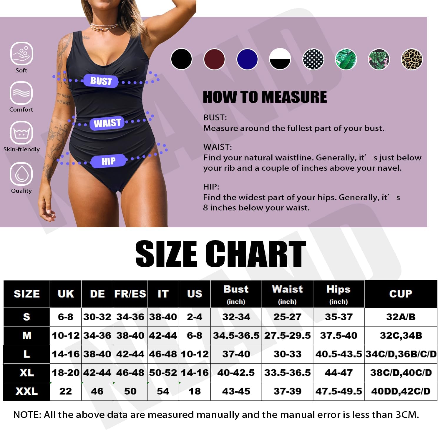 Detalle de NLAND Costume Intero Donna da Contenitivo Push Up a Vita Alta con Scollo a V