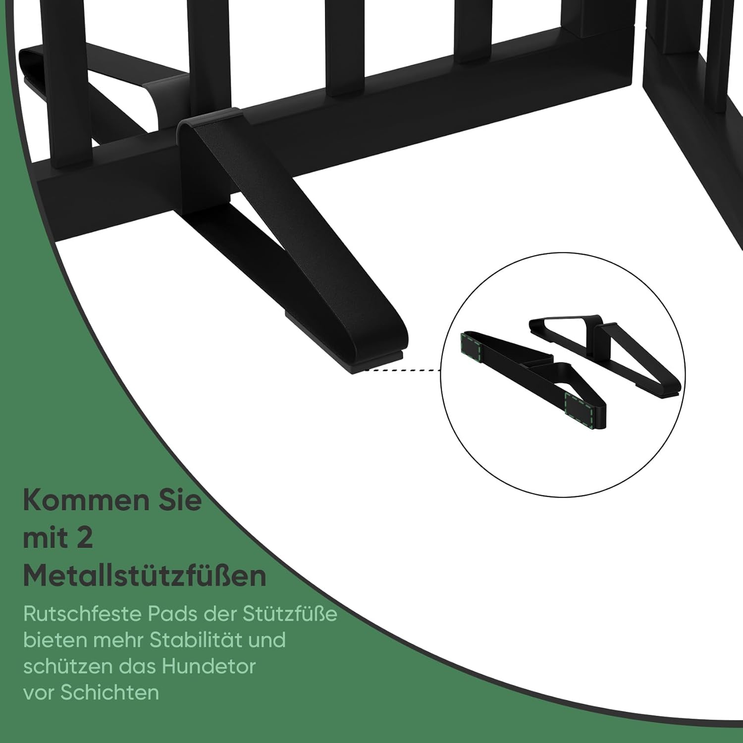 Detalle de Hundegitter für Türen – Faltbares Innen-Gatter aus Massivholz, 4 Paneele, mit Metallstützfüßen (Schwarz)