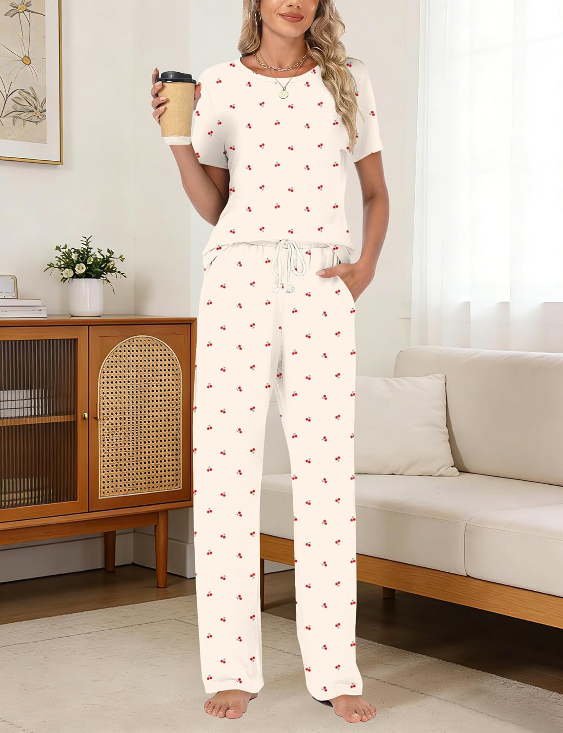 Thumbnail 2 de Rapbin Damen Schlafanzug Lang – zweiteiliges Pyjama-Set mit Taschen und Kordelzug