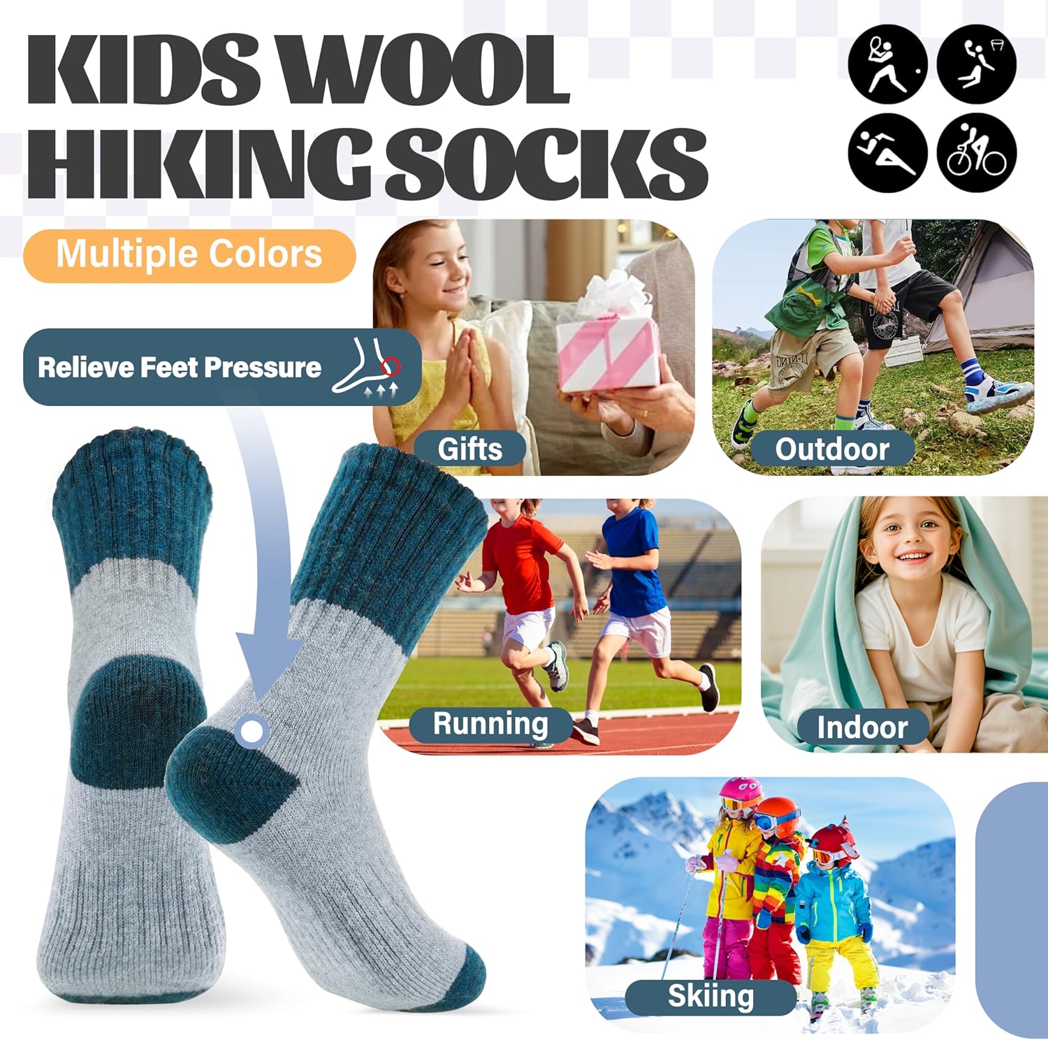 Detalle de Anlisim Kids Merino Wool Hiking Crew Socks, 6 Pairs with Cushion and Arch Support