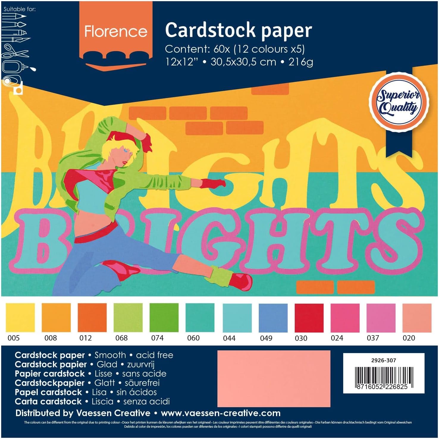 Detalle de Florence Papier Cartonné Lisse 30,5 × 30,5 cm – Brights, Vaessen Creative