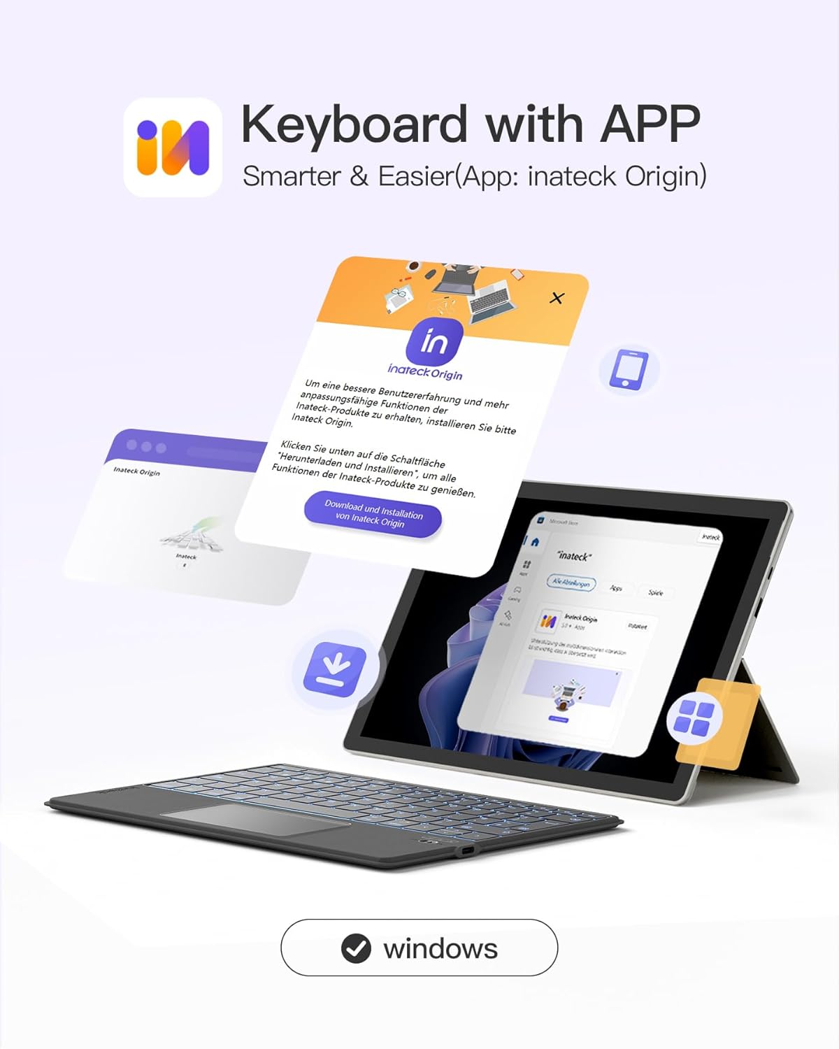 Thumbnail 4 de Inateck Tablet Keyboard with Touchpad (KB01104) – Ultra-Slim Bluetooth keyboard for multi‑device use