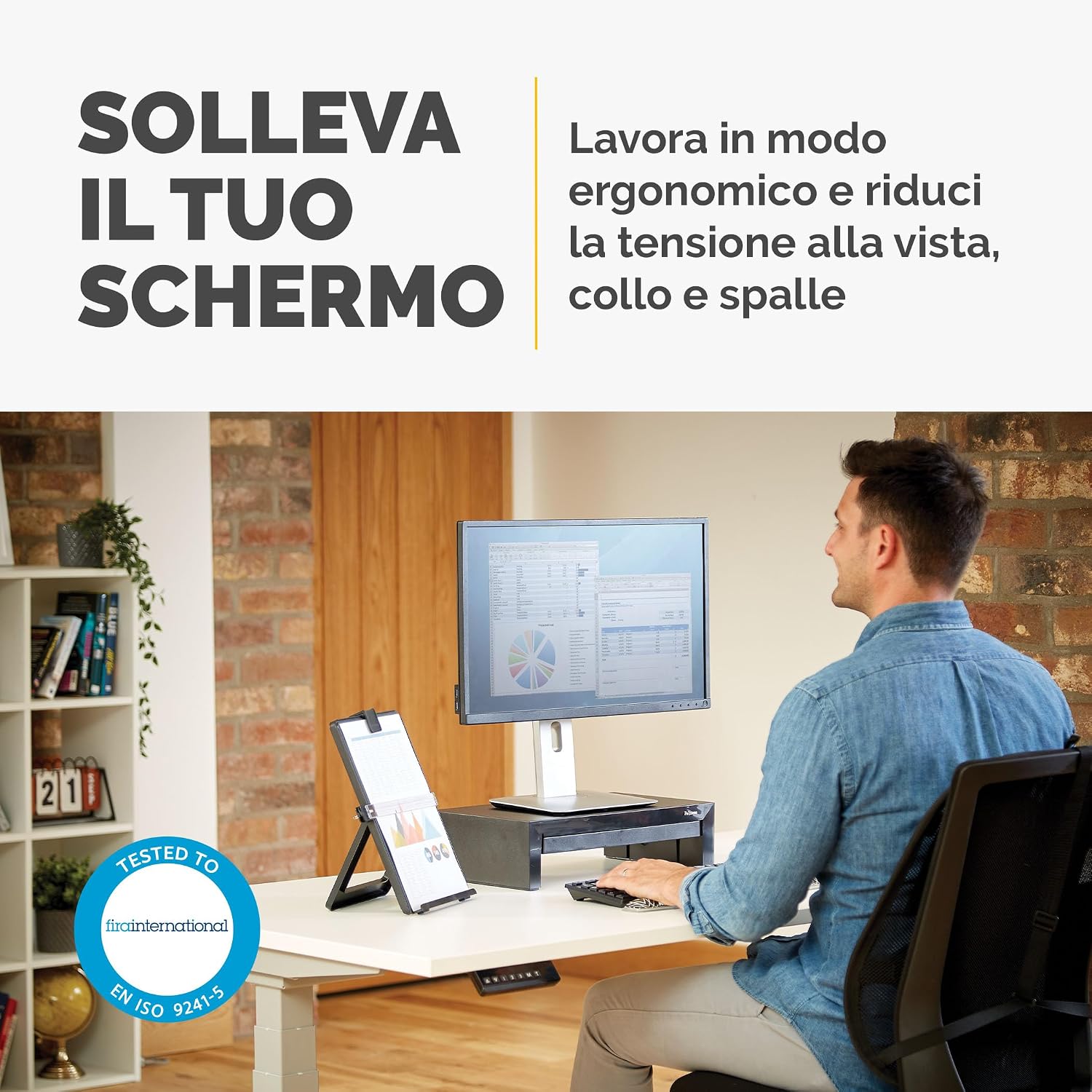 Thumbnail 1 de Fellowes Supporto Monitor Designer Suites con cassetto integrato – Altezza regolabile e portata 18 kg