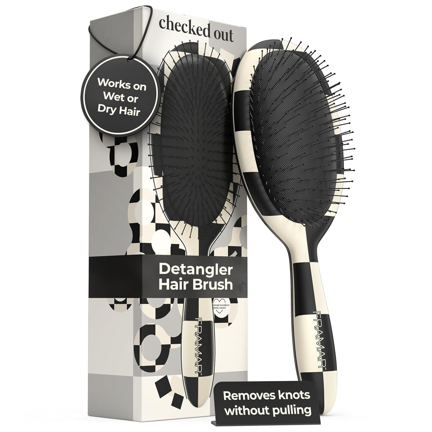 FRAMAR Checkered Print Hair Brush Detangler – Wet Hair Brush for Women