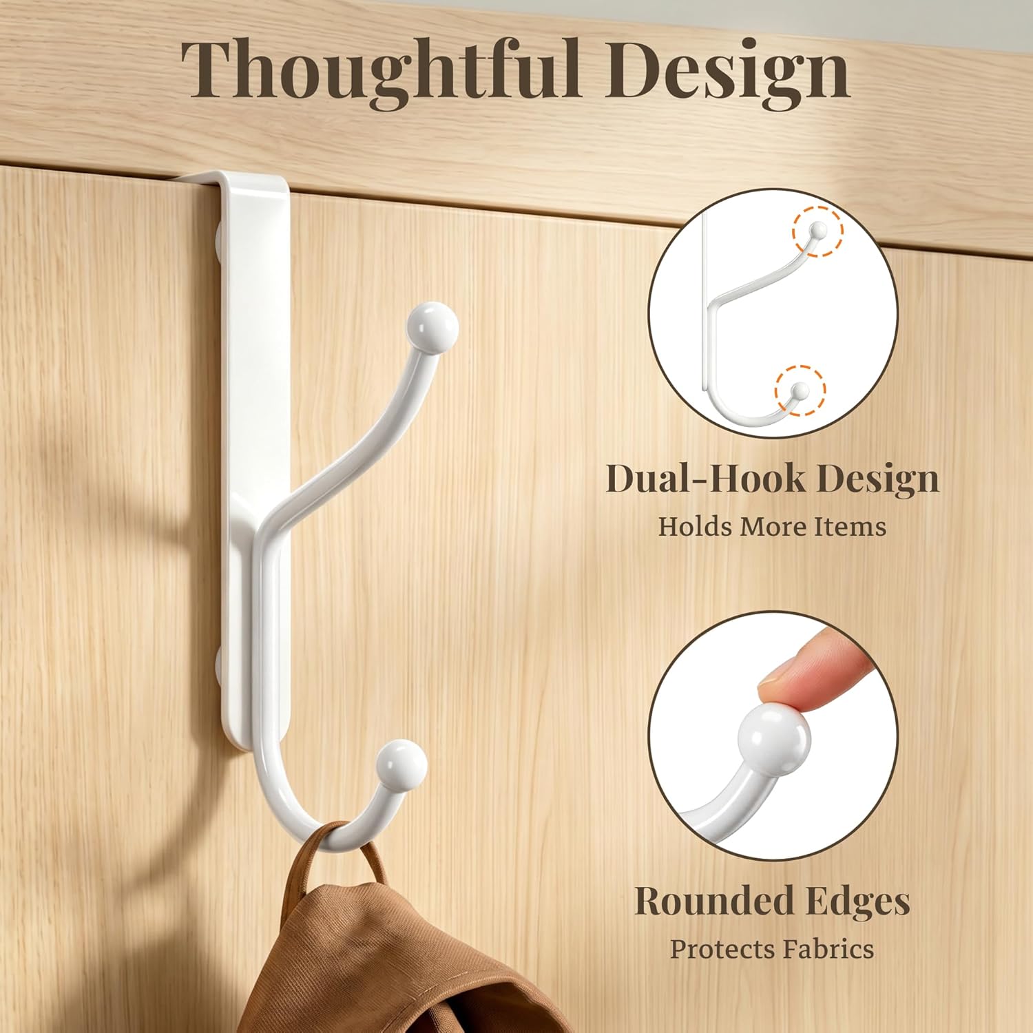 Thumbnail 6 de niffgaff Over Door Hook 2-Pack (Heavy Duty, No-Drilling), for Interior Doors up to 1.4 Inches Thick – White