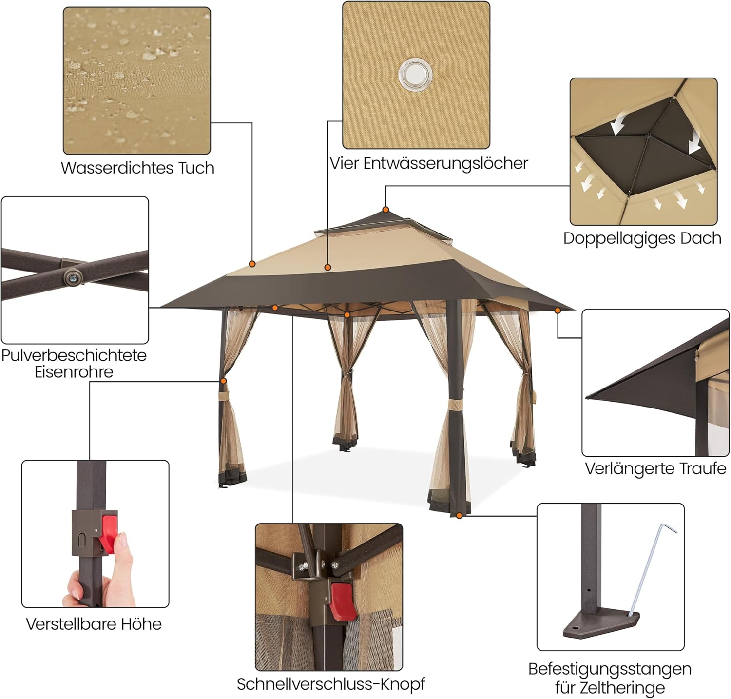 Detalle de Yaheetech Gazebo da Giardino Esterno 4x4 m with Zanzariera, Struttura in Metallo e Tetto Allargato