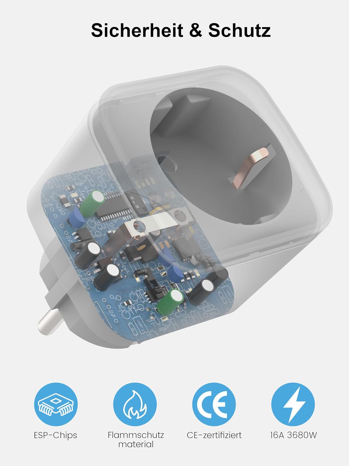 Thumbnail 6 de EIGHTREE Tasmota WLAN Smart-Steckdose mit Stromzähler (ESP8685) – 16A, nur 2,4‑GHz, Home-Assistant/MQTT/… (4er-Set)