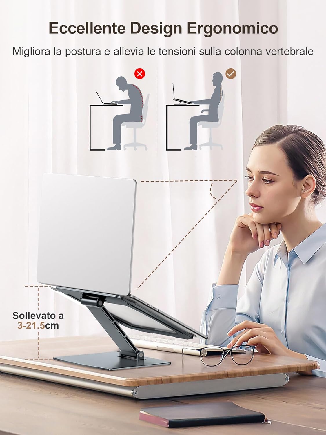 Detalle de CIRYCASE Supporto PC Portatile: Rialzo Ergonomico Pieghevole in Alluminio per 10–16