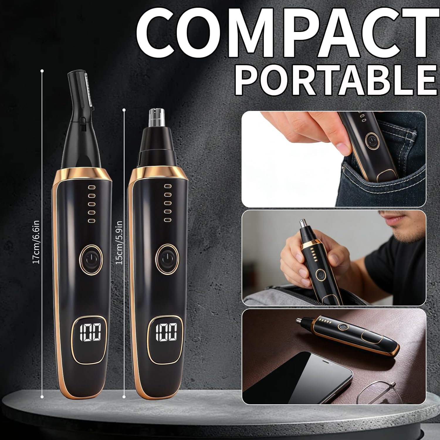 Thumbnail 6 de Yunmiss 2-in-1 Nose, Ear and Eyebrow Hair Trimmer with LED Display – USB Rechargeable, IPX7 Waterproof