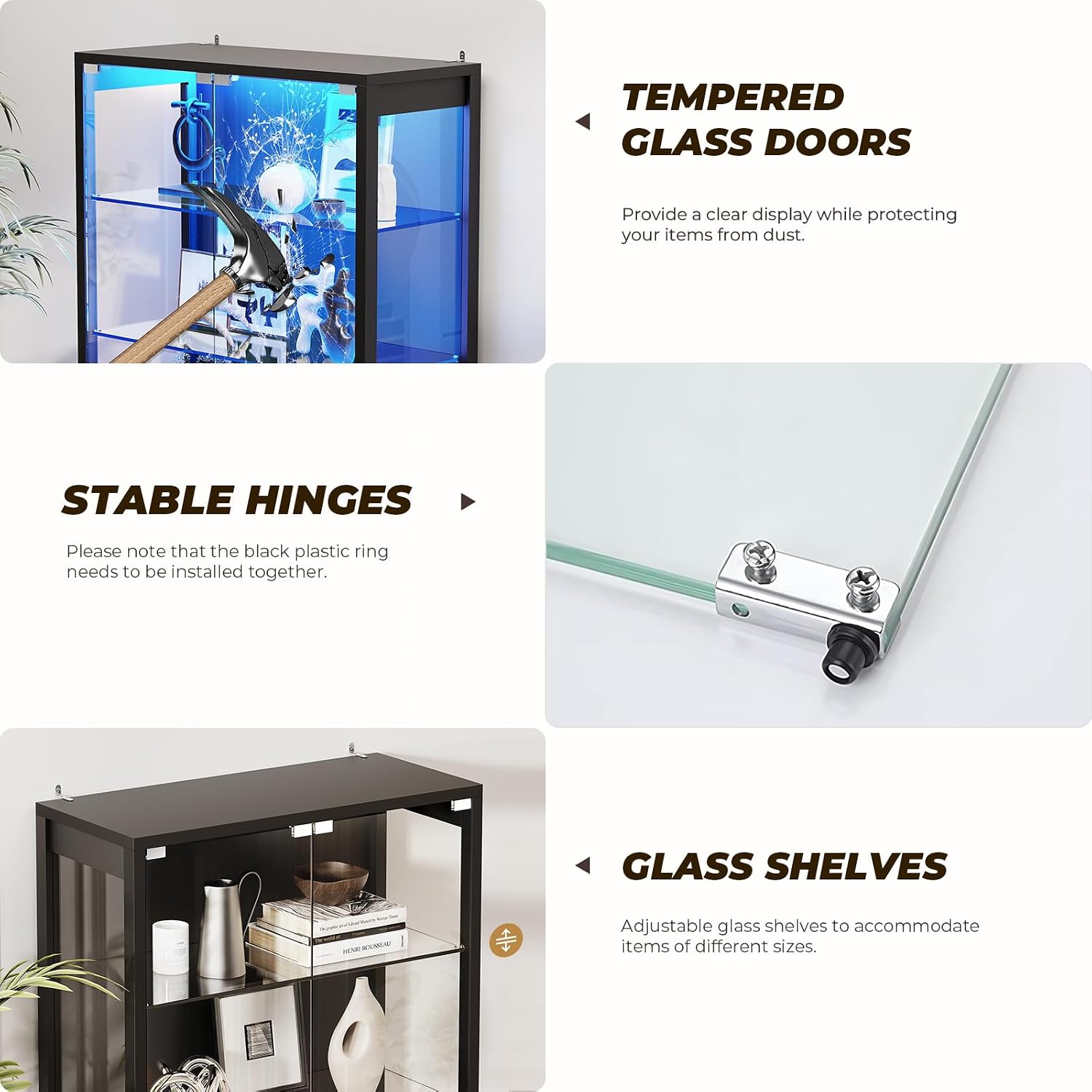 Thumbnail 6 de BROTTAR BD019B 71-Inch Display Cabinet with Glass Door, Adjustable Shelves and 3-Color Lights