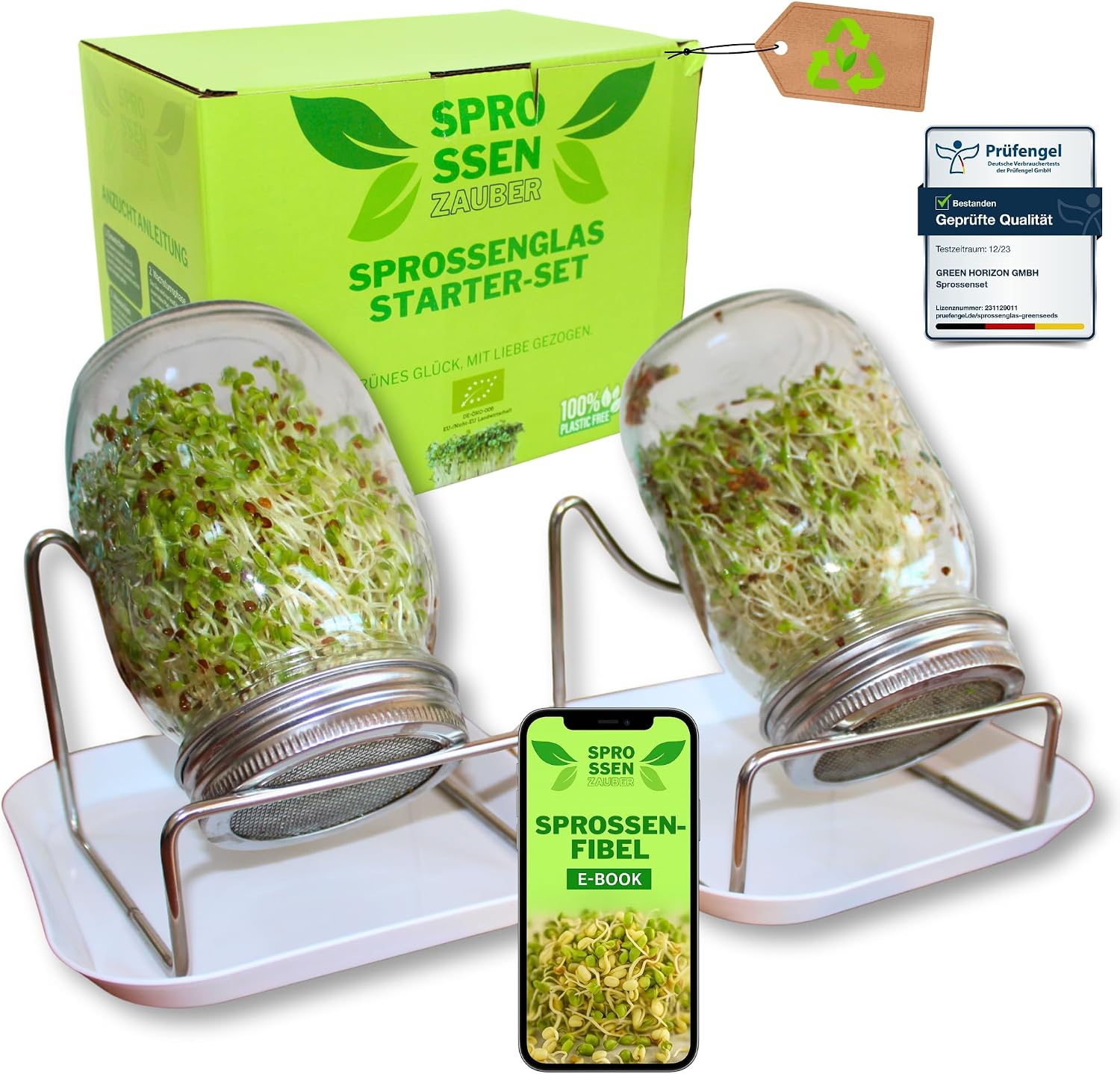 Detalle de Sprossenzauber Sprossenglas 2er Set 500 ml – Keimglas 🌱