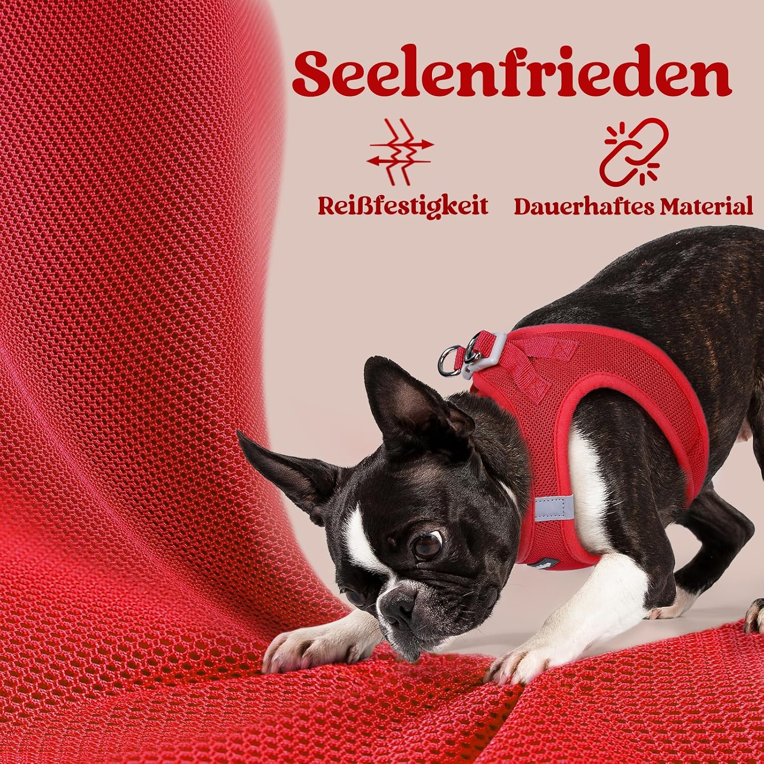 Thumbnail 6 de rabbitgoo Hundegeschirr Step-in für kleine Hunde (Größe M) – weiches Air-/Mesh, reflektierend, rot