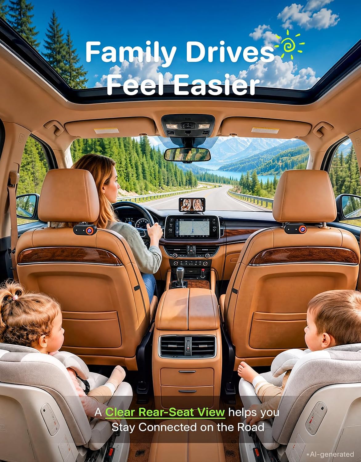 Thumbnail 3 de BM5PRO 7.2" 1080P HD Dual Car Camera Baby Monitor for 2 Kids (Split Screen, IR Night Vision)