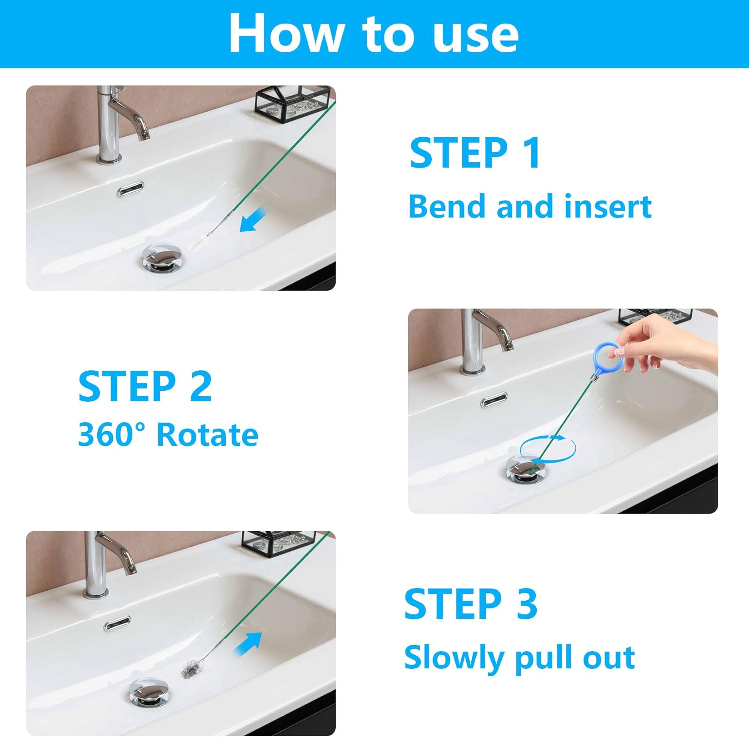 Thumbnail 2 de 5 Pcs Flexible Drain Snake Unblocker Tools (78.7 in) for Bathroom Sinks, Shower, Toilet & Pipe Hair Clogs