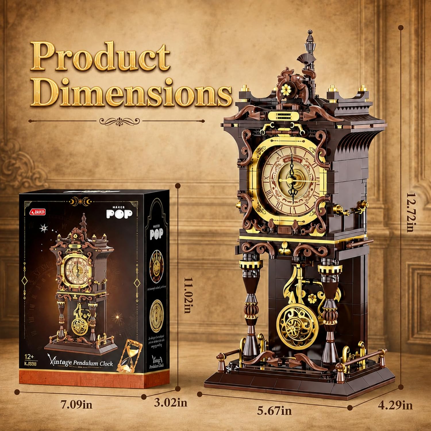 Detalle de Vintage Swing Clock Building Blocks with Working Pendulum