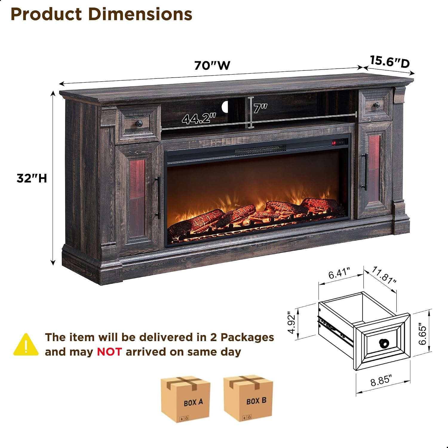 Thumbnail 5 de OKD Fireplace TV Stand, 70-inch