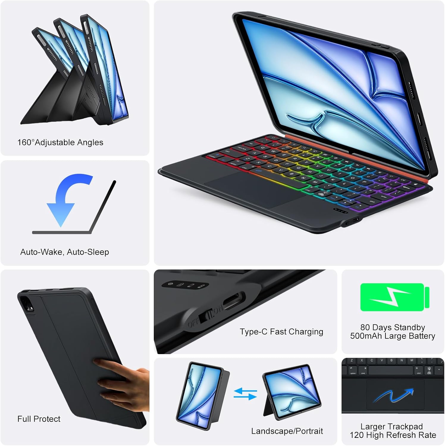 Thumbnail 5 de Keyboard Case for iPad Air 11 inch Magnetic Detachable 78‑Key Trackpad