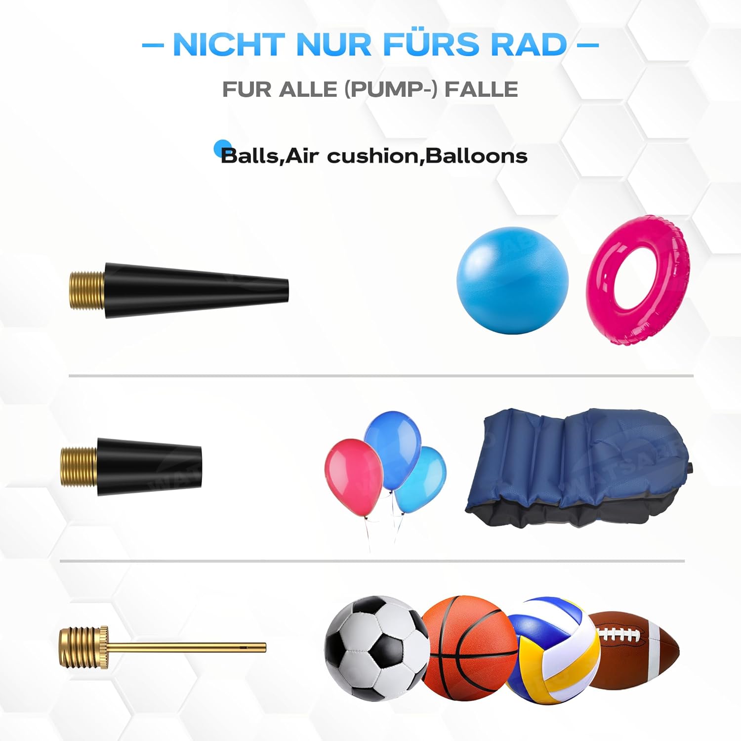 Thumbnail 4 de WATSABRO Fahrradventil Adapter-Set: Autoventil, Französisches Ventil und Dunlop Adapter