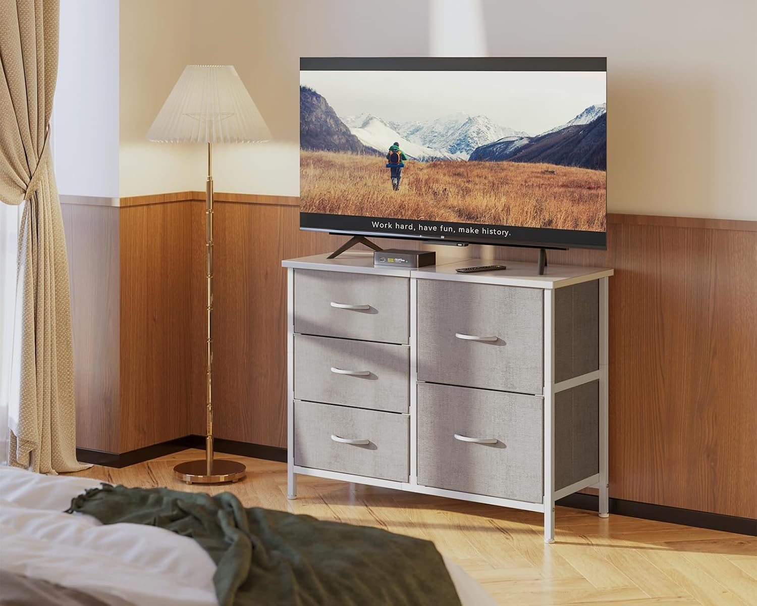 Thumbnail 6 de Coleshome Cassettiera per Camera da Letto e Soggiorno, 76 x 29 x 60 cm – Cassettiera Piccola in Acciaio e Piano in Legno, Grigio Chiaro