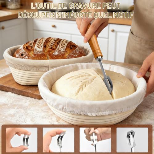 Detalle 2 de AMIPOW kit de boulangerie au levain 37 pièces avec bannetons rond et ovale