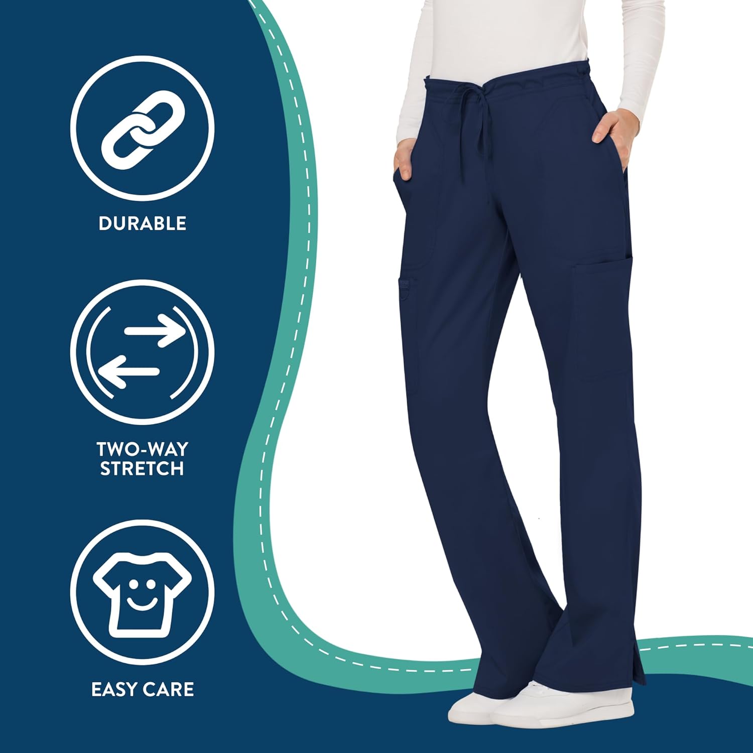 Detalle de Cherokee Women Scrubs Pant Workwear Revolution Mid Rise Moderate Flare Drawstring WW120