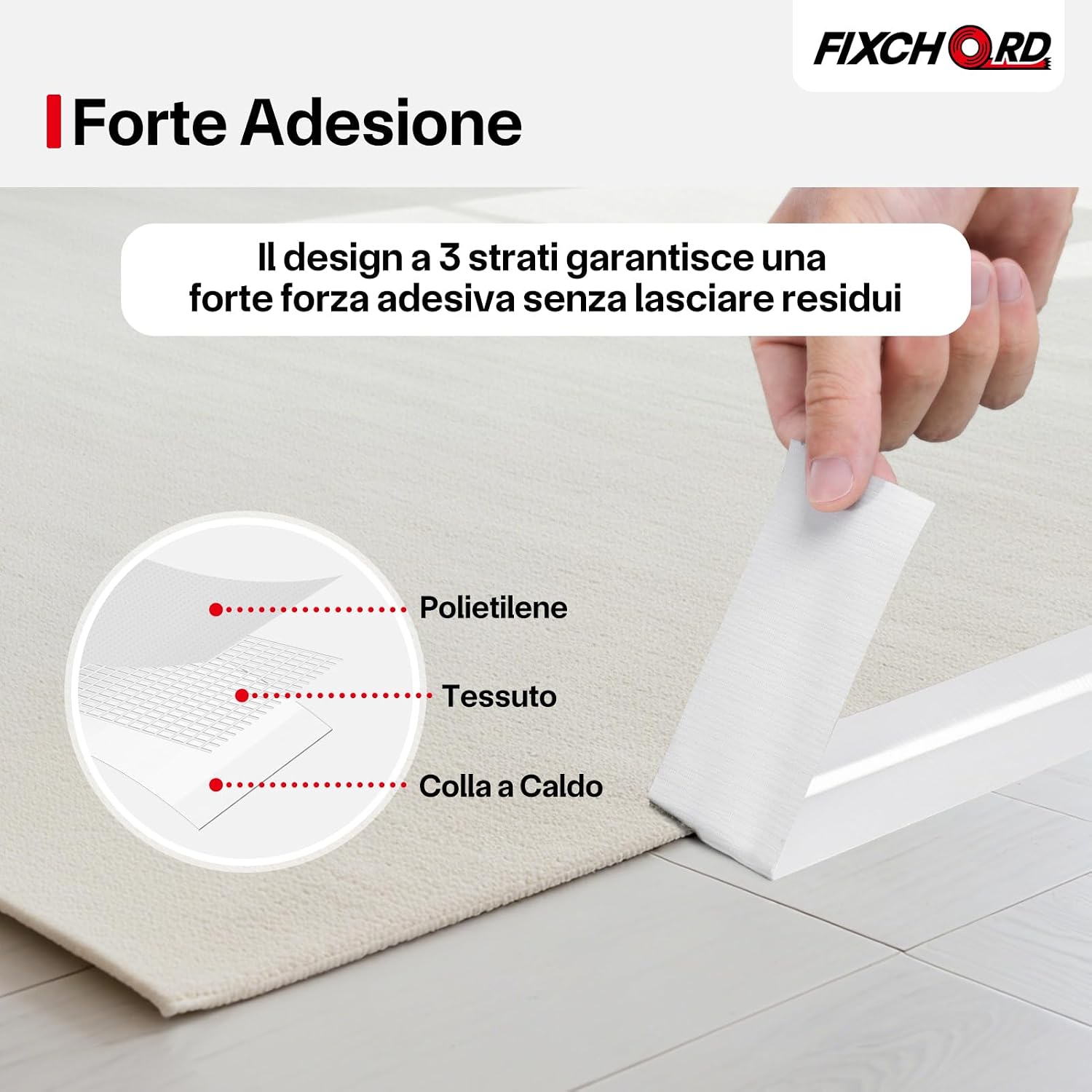Detalle de FIXCHORD Nastro adesivo in tessuto impermeabile 25 mm × 50 m, bianco