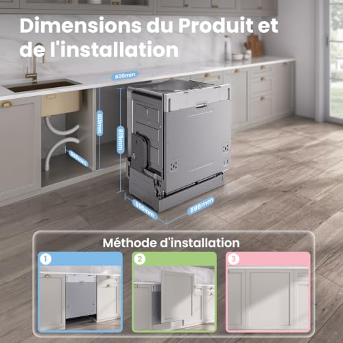 Detalle de COMFEE' CDWPB1215PB-EU: Lave-vaisselle encastrable 60 cm, 12 couverts, WiFi