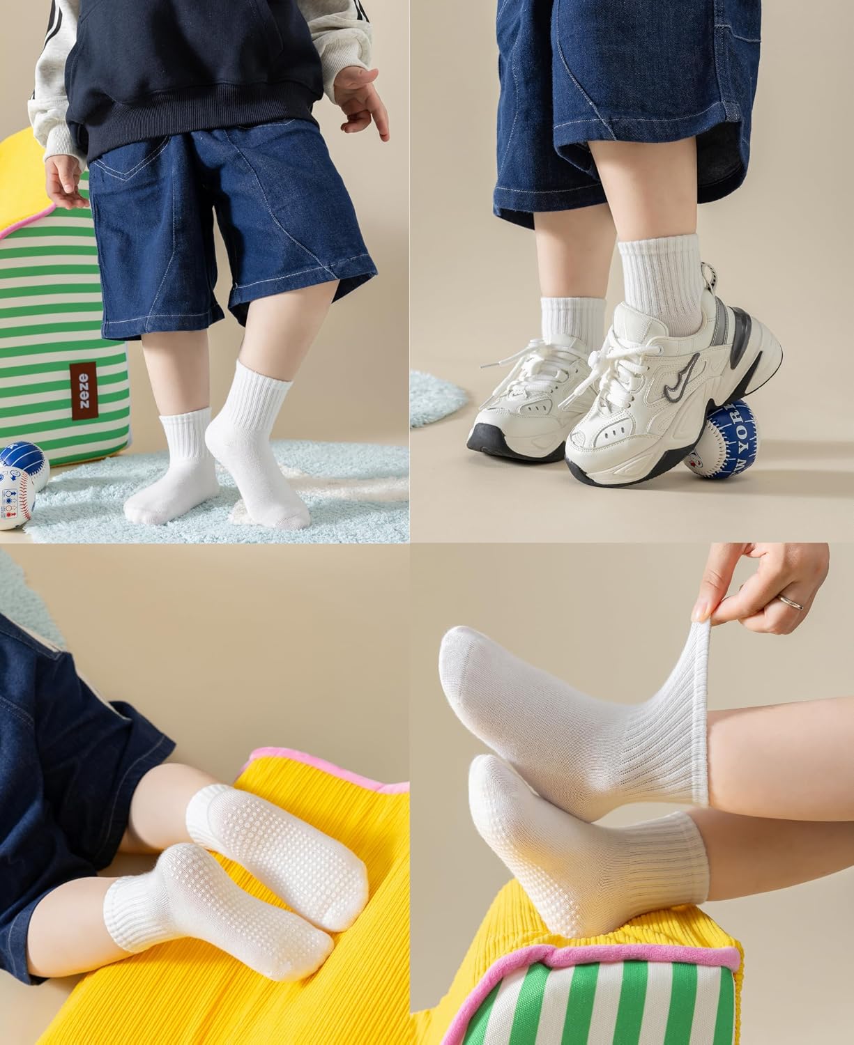 Detalle de Wamvp Toddler Grip Socks, Cotton Crew with Seamless Toe, 6 Pairs