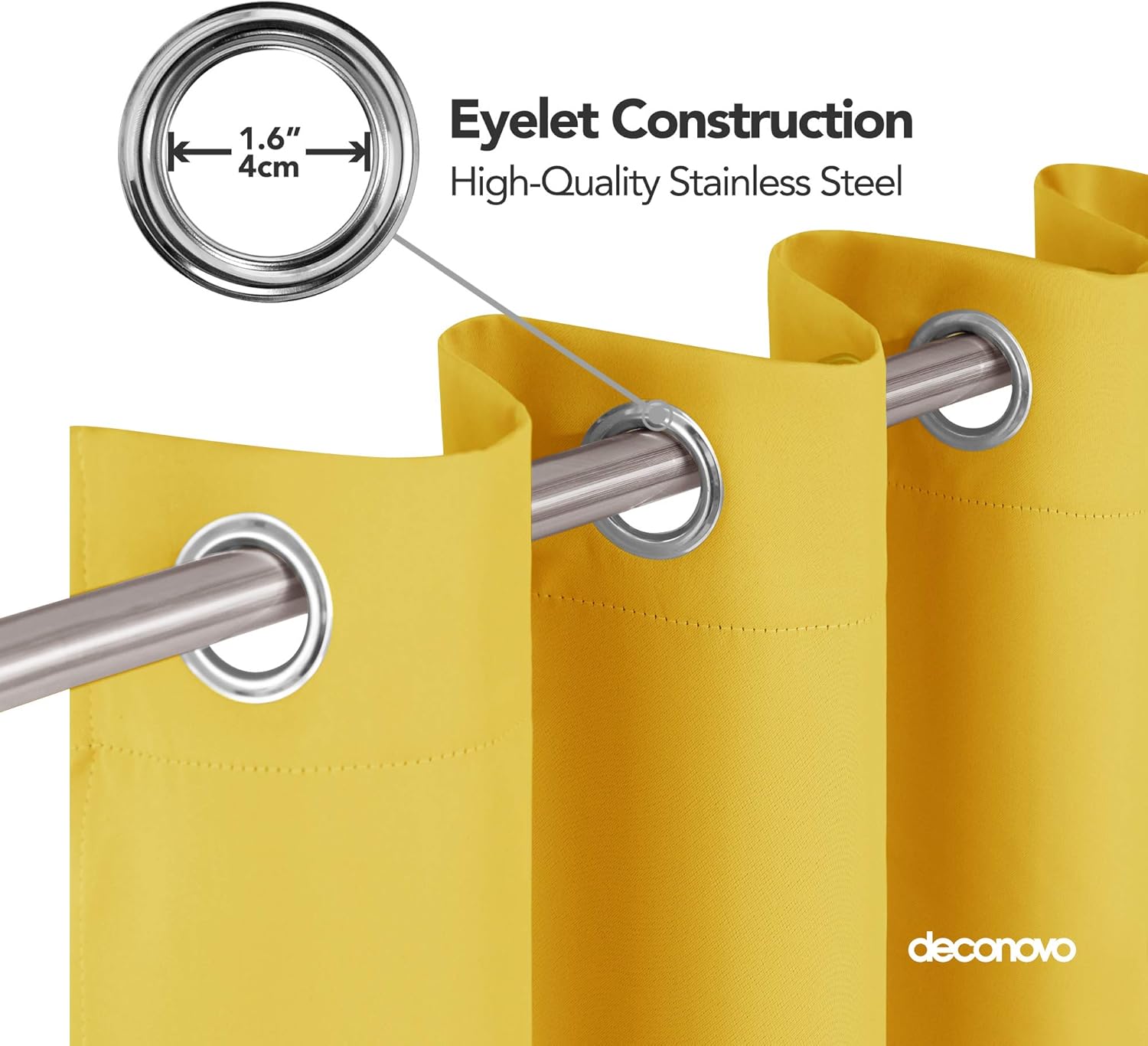 Thumbnail 2 de Deconovo Verdunkelungsvorhänge mit Ösen, blickdicht, 242 x 132 cm (Höhe x Breite), Senfgelb – 1 Stück