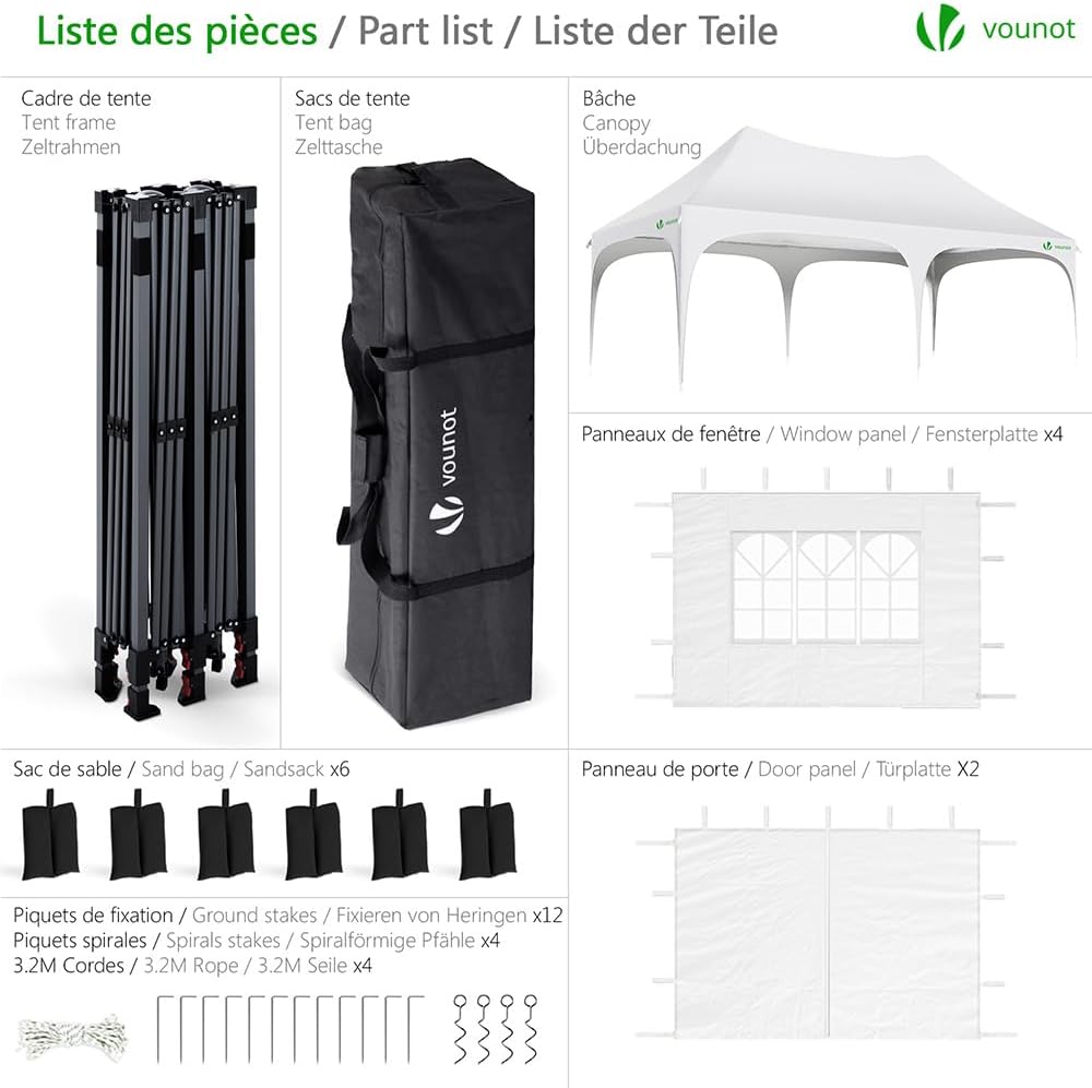 Thumbnail 1 de VOUNOT 3mx6m Pop Up Gazebo with 6 Removable Sidewalls & 6 Weight Bags – White
